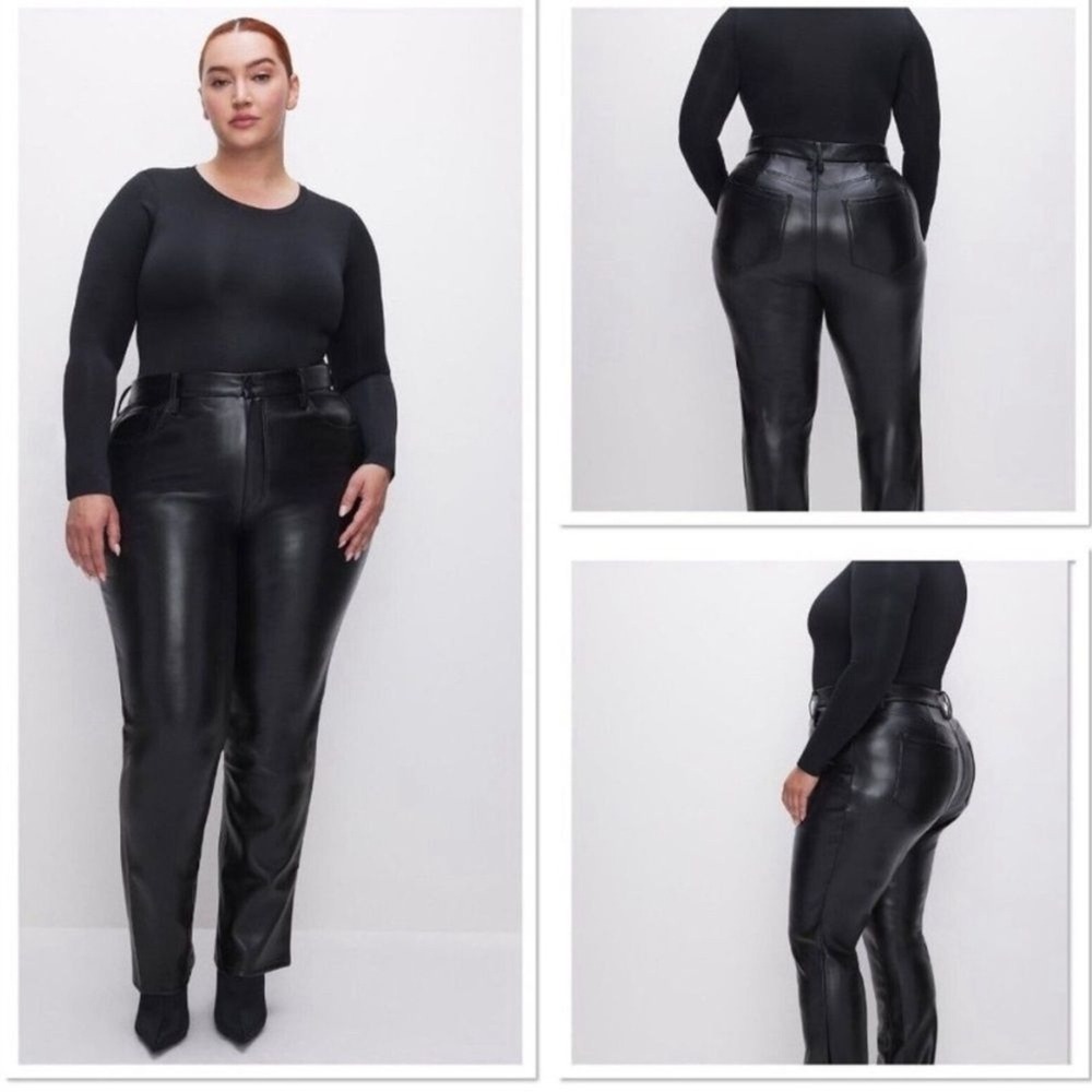 Good American Faux Leather Good Icon Pants in Black Women Plus Size 24